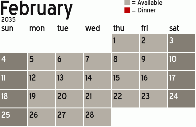 Missionary Dinner Calendar