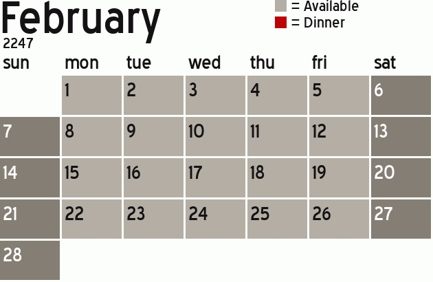 Missionary Dinner Calendar