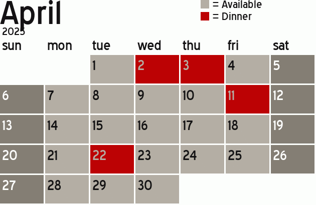 Missionary Dinner Calendar