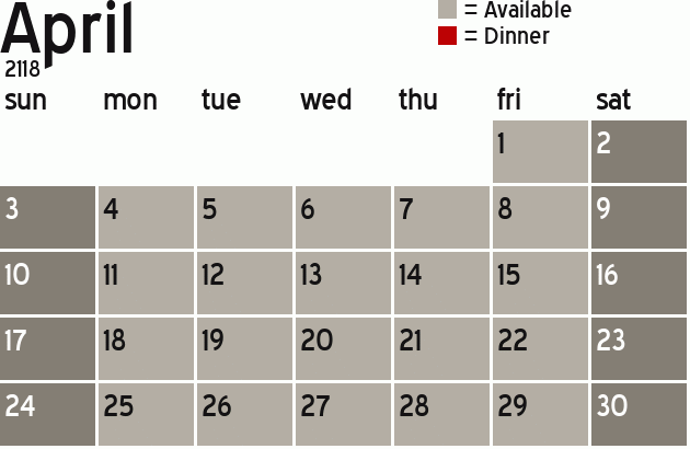 Missionary Dinner Calendar