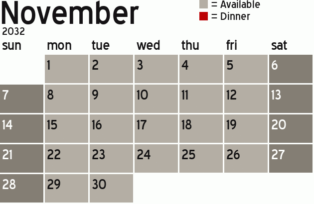 Missionary Dinner Calendar