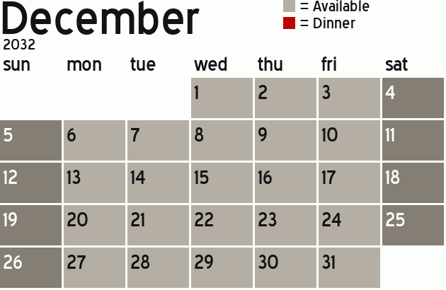 Missionary Dinner Calendar